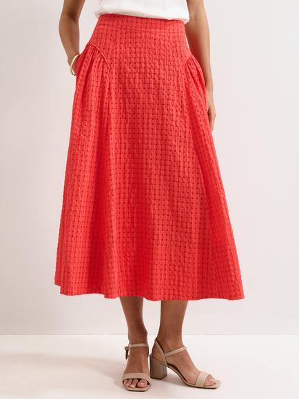 Phase Eight Carey Check A-Line Skirt, Red