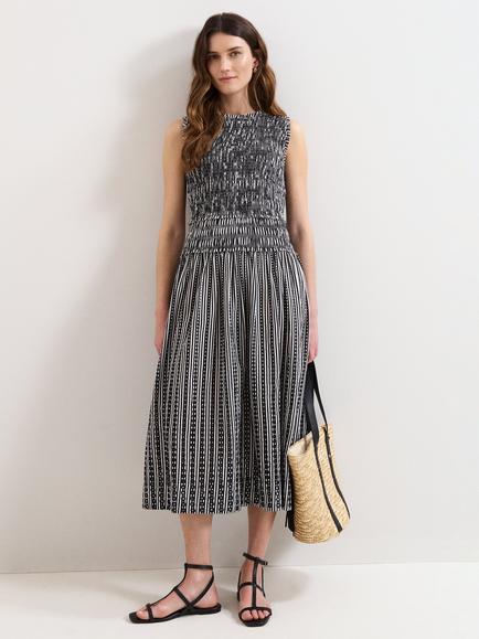 Phase Eight Chiara Shirred Stripe Midi Dress, Black/Ivory, Black/Ivory