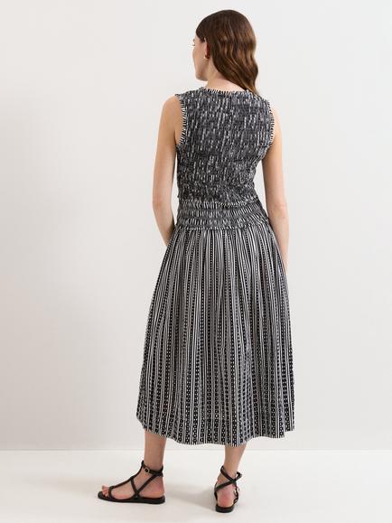 Phase Eight Chiara Shirred Stripe Midi Dress, Black/Ivory - view 2, Black/Ivory