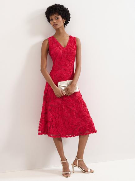 Phase Eight Paloma Tapework Midi Dress, Pink, Pink