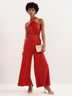 Phase Eight Kirsten Halterneck Belted Jumpsuit, Orange, Orange