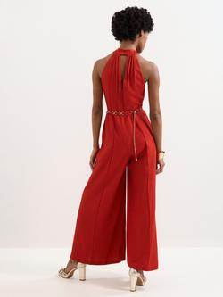 Phase Eight Kirsten Halterneck Belted Jumpsuit, Orange - view 2, Orange