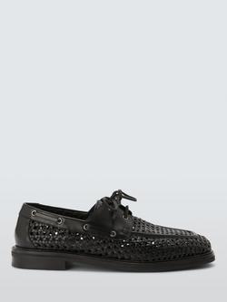 John Lewis x LABRUM Hand Weaved Leather Boat Shoe, Black, Black