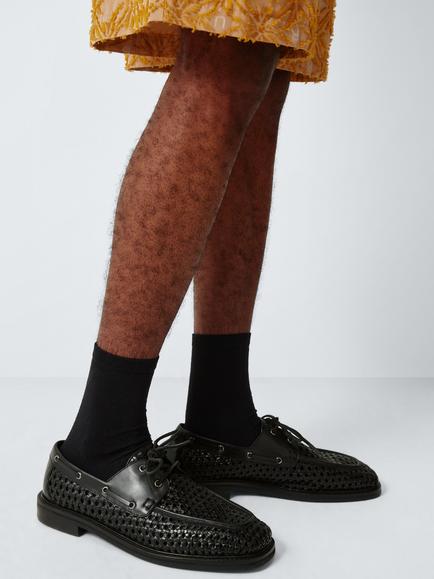 John Lewis x LABRUM Hand Weaved Leather Boat Shoe, Black - view 2, Black