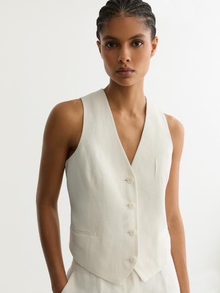 Reiss Alyx Linen Rich Waistcoat, White, White