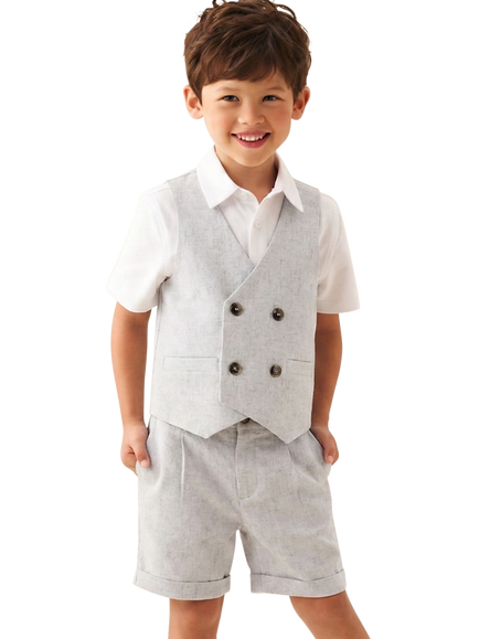 Angel & Rocket Kids' Luca Melange Waistcoat and Shirt Set, Grey - view 2, Grey