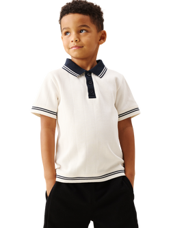 Angel & Rocket Kids' Oakley Ribbed Short Sleeve Polo Shirt, Stone, Stone