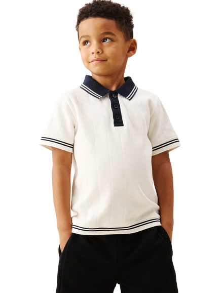 Angel & Rocket Kids' Oakley Ribbed Short Sleeve Polo Shirt, Stone, Stone
