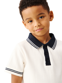 Angel & Rocket Kids' Oakley Ribbed Short Sleeve Polo Shirt, Stone - view 2, Stone