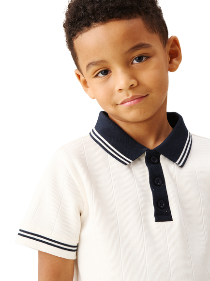Angel & Rocket Kids' Oakley Ribbed Short Sleeve Polo Shirt, Stone - view 2, Stone