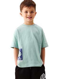 Angel & Rocket Kids' Logan Graphic Back T-Shirt, Teal, Teal