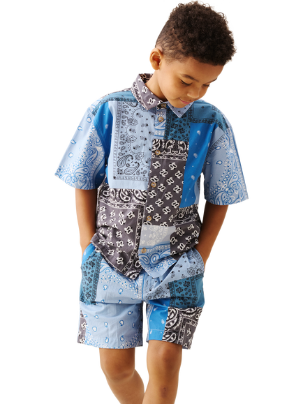 Angel & Rocket Kids' Bryson Bandana Print Shorts, Blue - view 2, Blue