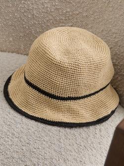 Reiss Kids' Edith Tipped Straw Effect Hat, Natural - view 2, Natural