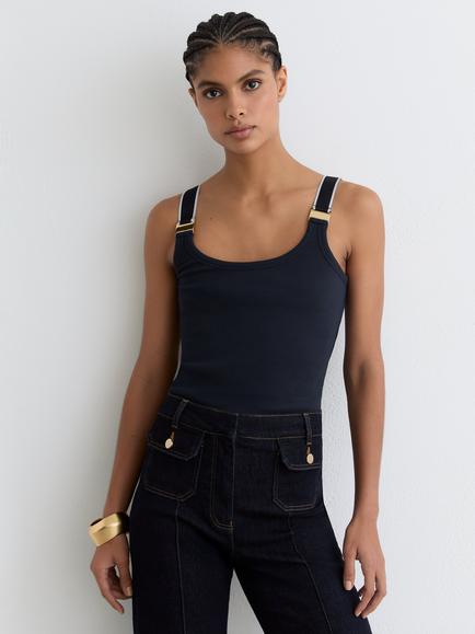 Reiss Vinnie Scoop Neck Vest Top, Navy/White, Navy/White