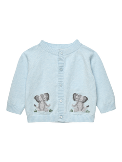 Trotters Baby Elephant Button Down Cardigan, Pale Blue, Pale Blue