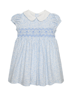 Trotters Baby Catherine Smocked Dress, Blue Floral, Blue Floral