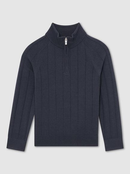 Reiss Kids' Findlay Zip Neck Wool Jumper, Midnight Navy, Midnight Navy