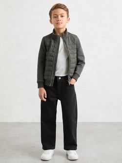 Reiss Kids' Flintoff Quilted Hybrid Zip Front Jacket, Sage Green - view 2, Sage Green