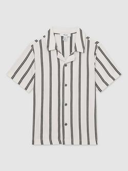 Reiss Kids' Emory Short Sleeve Striped Shirt, White/Navy, White/Navy