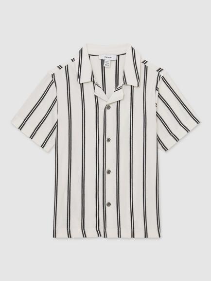 Reiss Kids' Emory Short Sleeve Striped Shirt, White/Navy