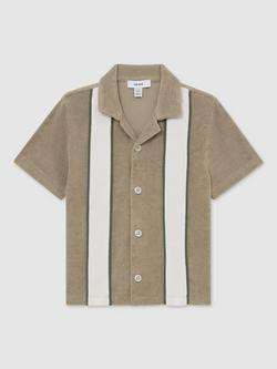 Reiss Kids' Rubus Stripe Cuban Shirt, Sage/White, Sage/White