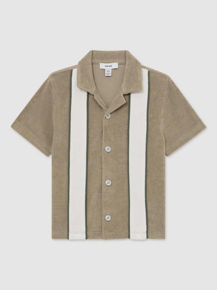 Reiss Kids' Rubus Stripe Cuban Shirt, Sage/White, Sage/White