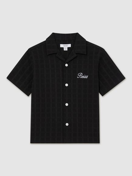 Reiss Kids' Sycamore Textured Short Sleeve Shirt, Black, Black