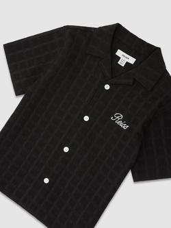 Reiss Kids' Sycamore Textured Short Sleeve Shirt, Black - view 2, Black