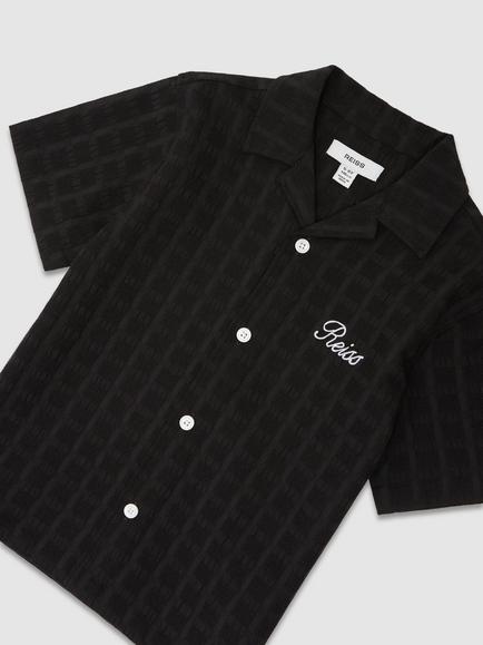 Reiss Kids' Sycamore Textured Short Sleeve Shirt, Black - view 2, Black