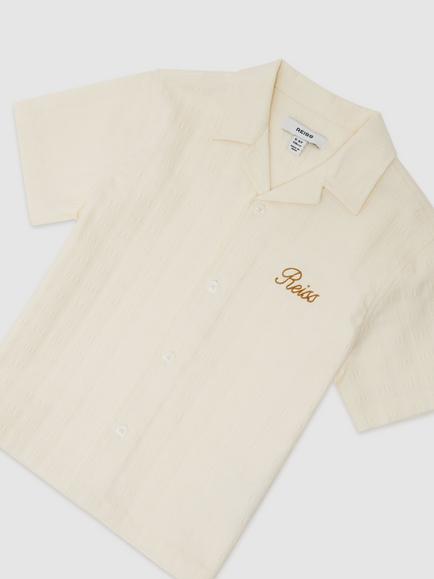 Reiss Kids' Sycamore Textured Short Sleeve Shirt, White - view 2, White