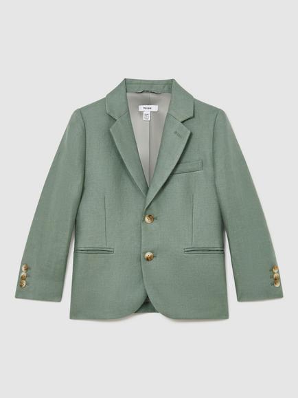 Reiss Kids' Atlantic Linen Single-Breasted Tailored Blazer, Sage Green, Sage Green