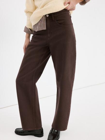 Mango High Rise Cropped Barrel Leg Jeans, Chocolate, Chocolate