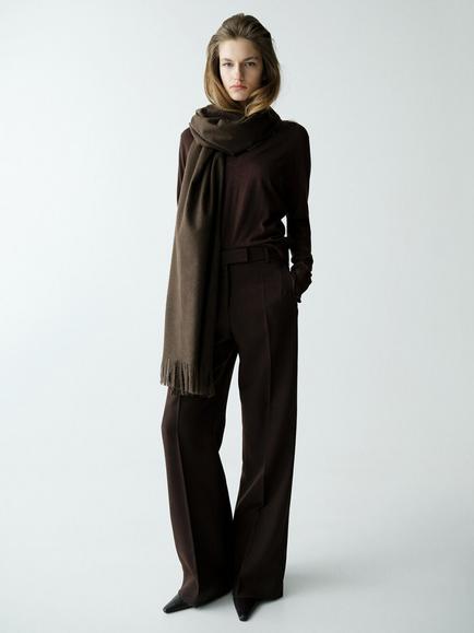 Mango V-Neck Fine Knit Jumper, Chocolate - view 2, Chocolate