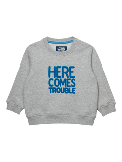 Trotters Baby Here Comes Trouble Sweatshirt, Grey Marl, Grey Marl