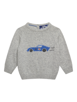 Trotters Baby Sebastian Car Jumper, Grey Marl, Grey Marl