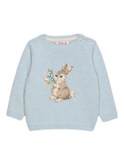 Trotters Baby Beth Knitted Bunny Jumper, Pale Blue/Multi, Pale Blue/Multi