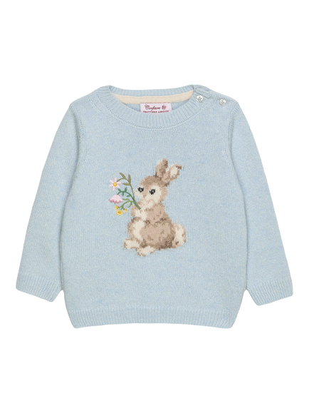 Trotters Baby Beth Knitted Bunny Jumper, Pale Blue/Multi, Pale Blue/Multi