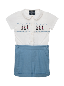Trotters Kids' Rupert Poplin Shirt and Shorts Set, Fr Blue/White, Fr Blue/White
