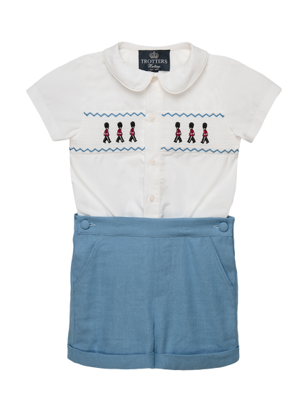 Trotters Kids' Rupert Poplin Shirt and Shorts Set, Fr Blue/White, Fr Blue/White