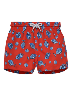 Trotters Baby Fish Swim Shorts, Red/Fish, Red/Fish