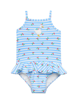 Trotters Baby Cherry Stripe Print Swimsuit, Blue Stripe