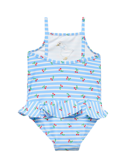 Trotters Baby Cherry Stripe Print Swimsuit - view 2, Blue Stripe