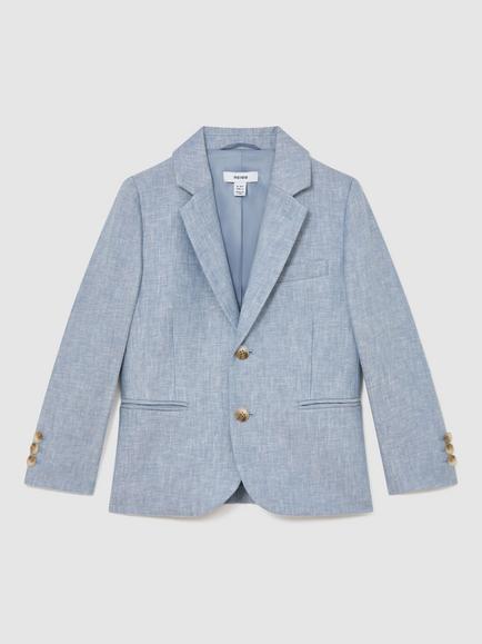 Reiss Kids' Atlantic Linen Single-Breasted Tailored Blazer, Soft Blue, Soft Blue
