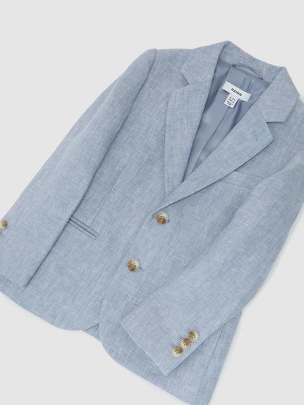 Reiss Kids' Atlantic Linen Single-Breasted Tailored Blazer, Soft Blue - view 2, Soft Blue
