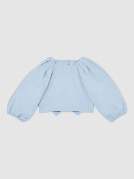 Reiss Kids' Marlie Cropped Puff Sleeve Top, Pale Blue, Pale Blue