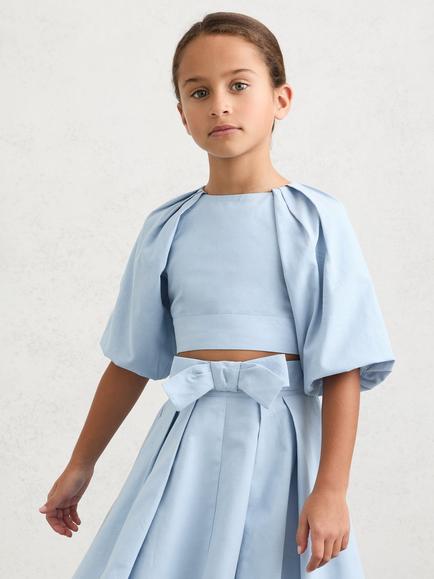 Reiss Kids' Marlie Cropped Puff Sleeve Top, Pale Blue - view 2, Pale Blue