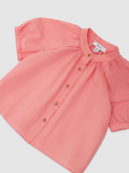 Reiss Kids' Cleo Cotton Blend Puff Sleeve Top, Coral Pink - view 2, Coral Pink