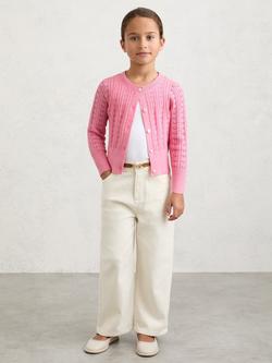 Reiss Kids' Cotton Blend Pointelle Cardigan, Bright Pink