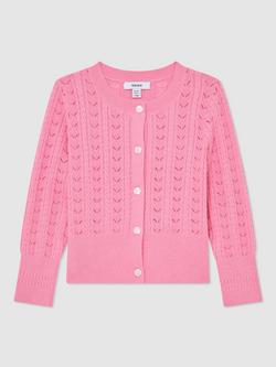 Reiss Kids' Cotton Blend Pointelle Cardigan - view 2, Bright Pink