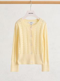 Reiss Kids' Cotton Blend Pointelle Cardigan - view 2, Lemon